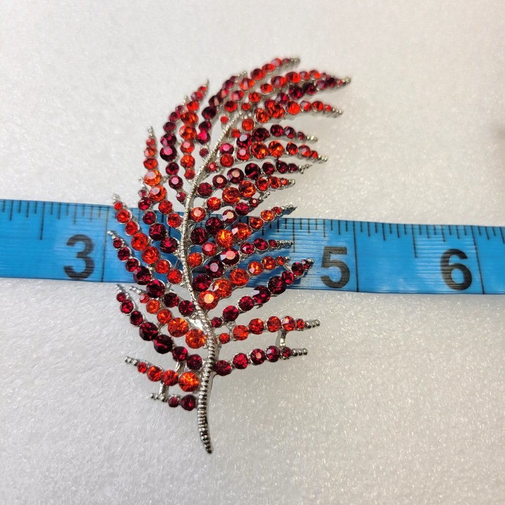 Red Rhinestone Leaf Brooch - Picture 11 of 13